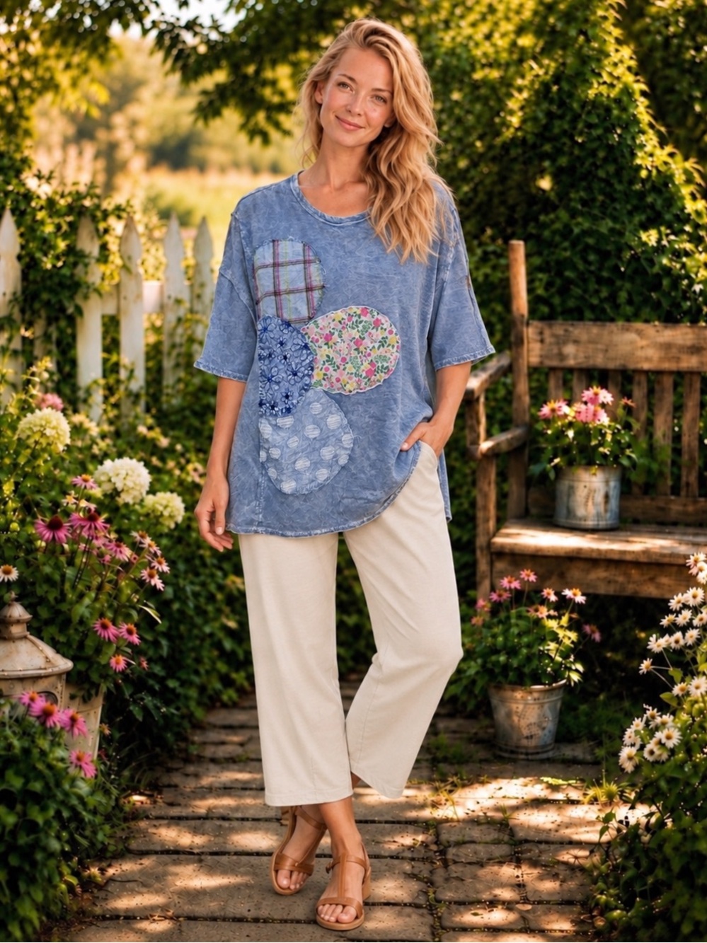 J.HER Patchwork Mineral Wash Cotton Top – Large